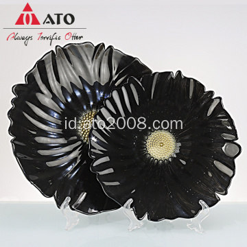 Pelat kaca dekoratif berbentuk bunga hitam